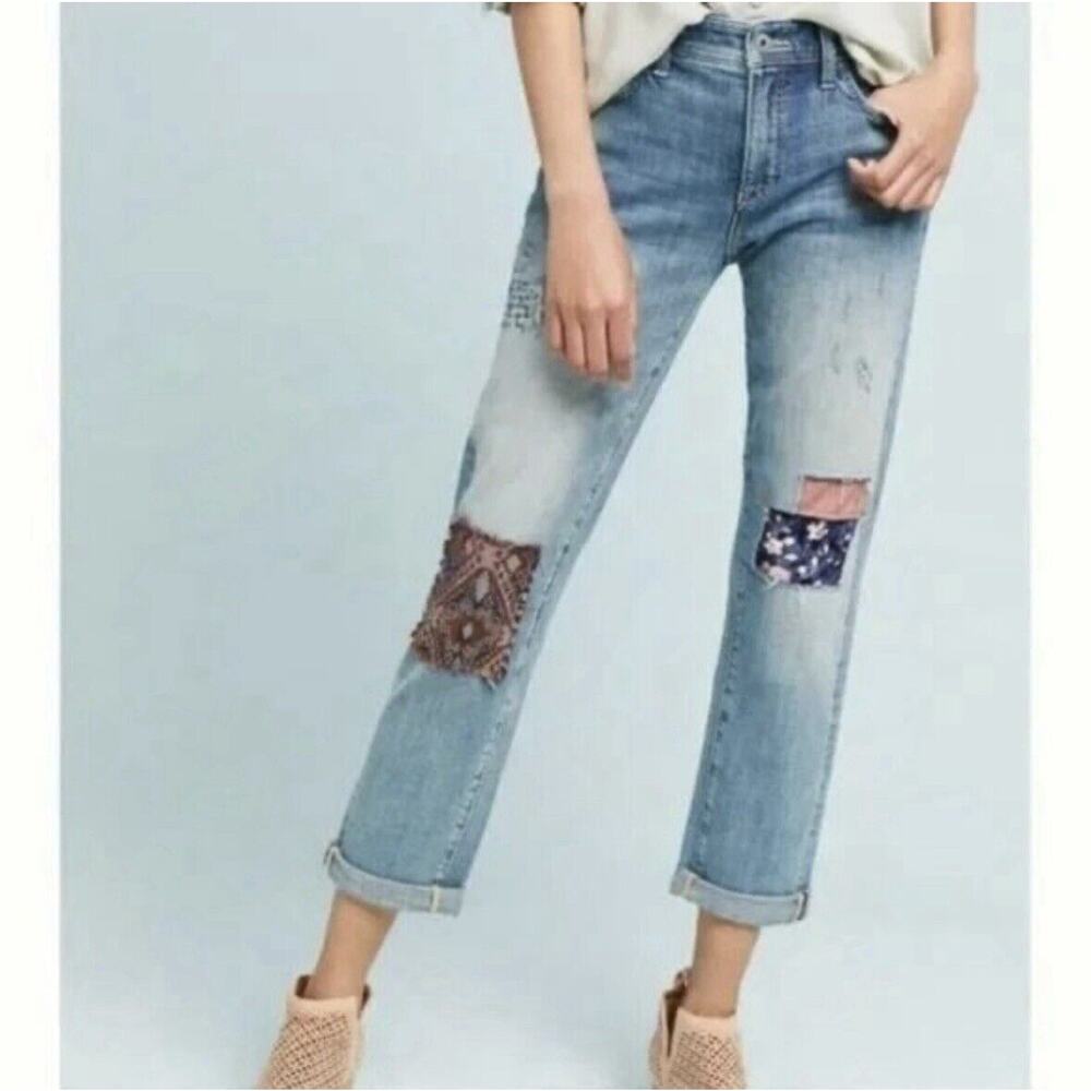 Pilcro Anthropologie Boho Patchwork Patch Slim Bo… - image 1